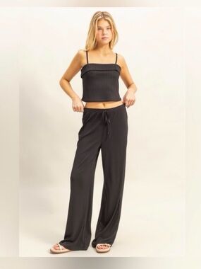 HYFVE Black Ribbed Wide-Leg Pants and tank top Set